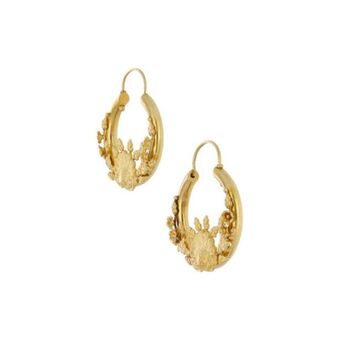 Nacional Monte de Piedad Arracadas tubulares con aplicación motivo floral en oro amarillo 18 kilates. oferta