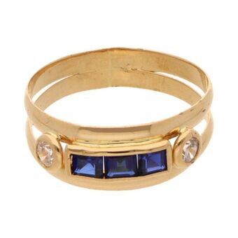 Nacional Monte de Piedad Anillo diseño especial con sintéticos en oro amarillo 18 kilates. oferta