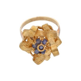 Nacional Monte de Piedad Anillo calado con sintéticos en oro amarillo 18 kilates. oferta