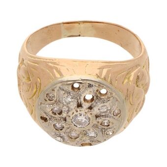 Nacional Monte de Piedad Anillo estilizado con diamantes en oro dos tonos 18 kilates. oferta