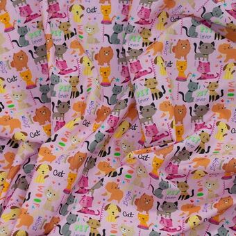 Telas Junco Karma estampado | perros gatos fondo rosa oferta