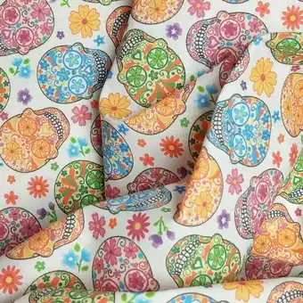 Telas Junco Kurosawa calaveras y flores oferta