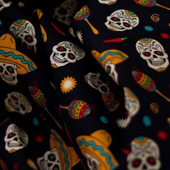 Algodón estampado digital día de muertos | calaveras sombreros