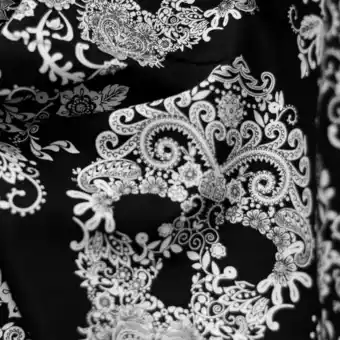 Telas Junco Algodón estampado digital día de muertos | calaveras blanco y negro oferta