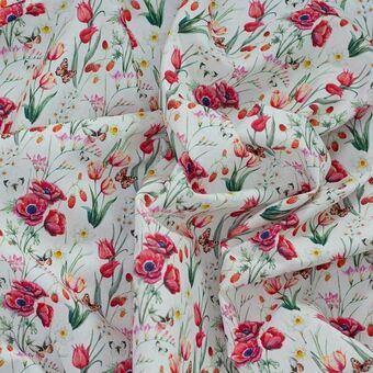 Telas Junco Karma estampado | tulipanes rojos flores oferta