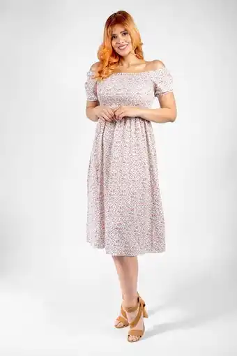 Vestido enresortado de la cintura y estampado de flores