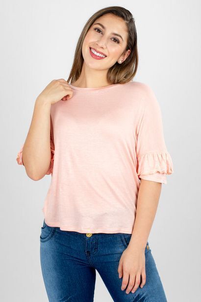 Santory Playera con olan en escote redondo oferta