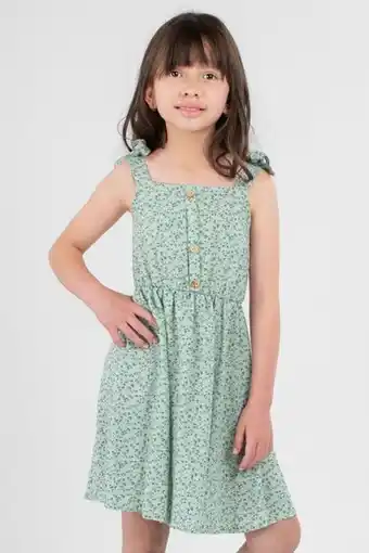 Vestido con aletilla simulada y botón de corazón para niña