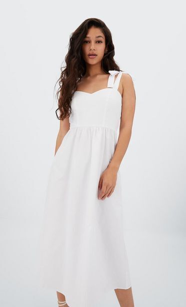 Stradivarius Vestido midi lazos popelín oferta