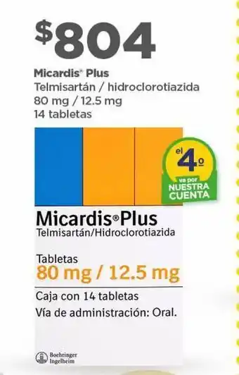 Bodega Aurrerá Micardis / telmisartan/ hidroclorotiazida 80mg/12,5mg 14 tabs oferta