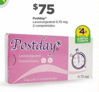 Bodega Aurrerá Postday / levonorgestrel 0,75mg 2 comp oferta