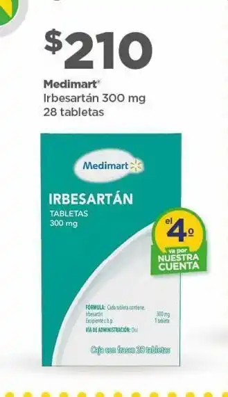 Bodega Aurrerá Irbesartan 300mg 28 tabs oferta