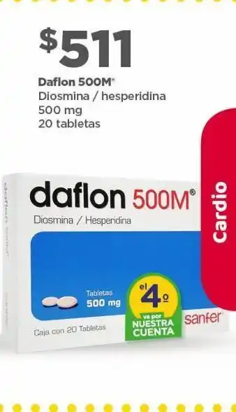 Bodega Aurrerá Daflon 500m diosmina /hesperidina 500mg 20 tabs oferta