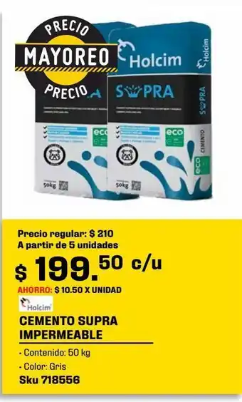 Cemento gris holcim supra impermeable 50 kg