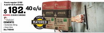 Sodimac Homecenter Cemento gris holcim apasco 50kg oferta