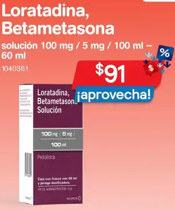 Farmacias Benavides Loratadina Betametasona 100mg/5mg/10ml-60ml oferta