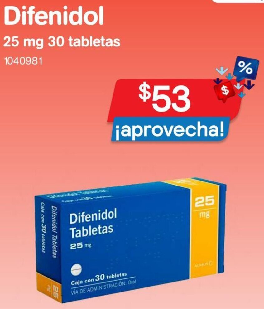 Difenidol 25mg 30 Tabletas oferta en