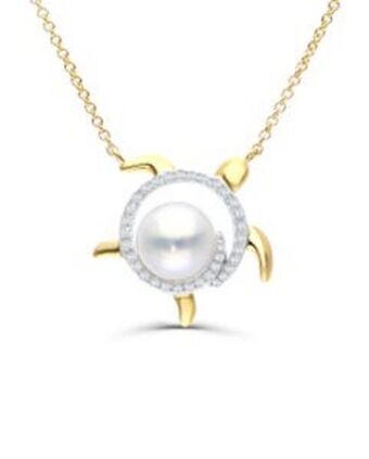 Collar de oro en forma de tortuga con perla y diamantes