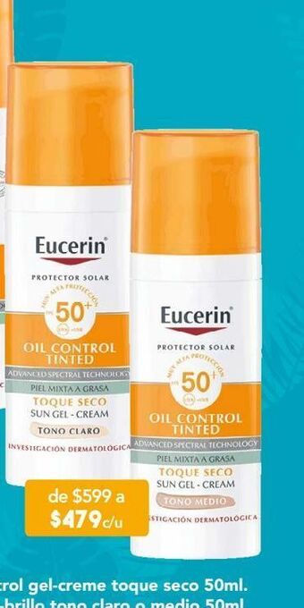 Farmacia San Pablo Eucerin sun anti-brillo protector solar facial fps 50+ con color tono claro 50 ml oferta