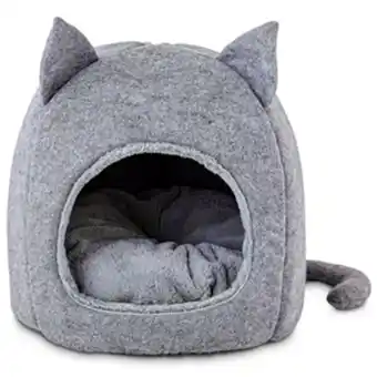 Harmony cama tipo cueva con orejitas y cola para gato color gris