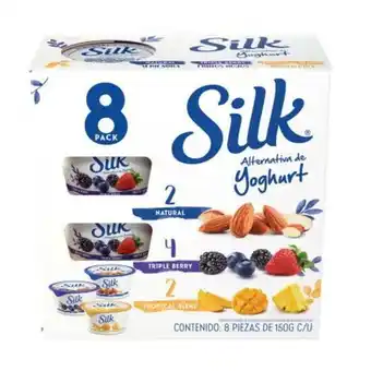 Alimento fermentado de almendra silk natural mango-piña y frutos rojos 8 pzas de 150 g c/u