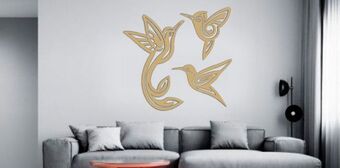Muebles Dico Set de 3 figuras decorativas para pared colibrís dorado oferta