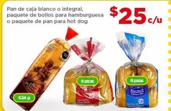 Bodega Aurrerá Pan de caja blanco o integral, paquete de bollos para hamburguesa o paquete de pan para hot dog oferta