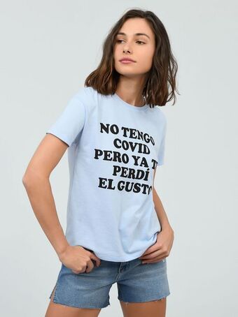 Cuidado con el Perro Playera azul estampada oferta