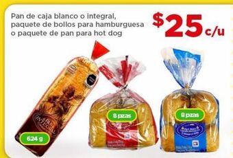 Bodega Aurrerá Pan de caja blanco o integral, paquete de bollos para hamburguesa o paquete de pan para hot dog oferta