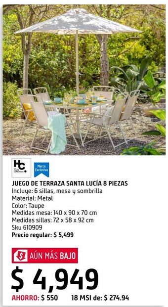 Sodimac Homecenter Juego terraza santa lucia 8 piezas taupe oferta