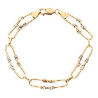 Nacional Monte de Piedad Pulsera eslabón combinado cruzado en oro dos tonos 14 kilates. oferta