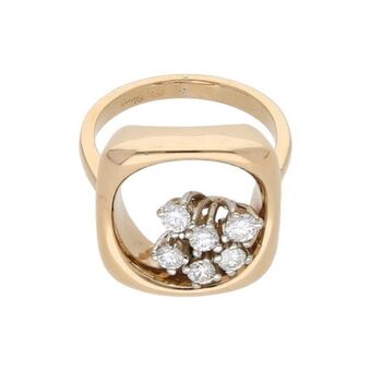 Nacional Monte de Piedad Anillo estilizado con diamantes en oro dos tonos 18 kilates. oferta