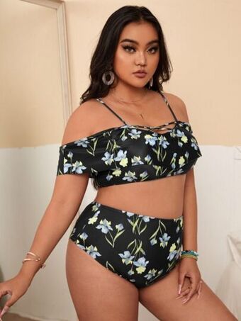 SHEIN Bañador bikini floral de talle alto oferta