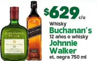 Whisky Buchanan's 12 Años o Whisky Johnnie Walker 750ml