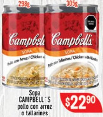 Sopa Campbell's Pollo con Arroz o Tallarines