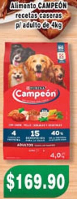 Alimento Campeón Recetas Caseras p/Adulto de 4kg
