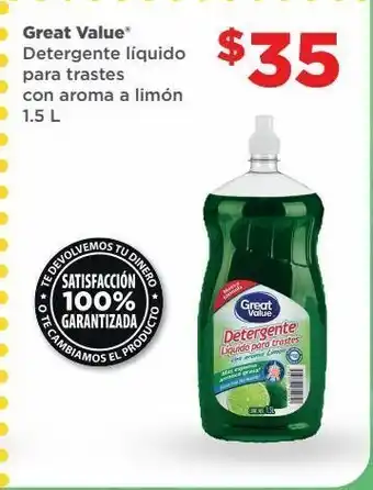 Bodega Aurrerá Detergente líquido para trastes con aroma limón 1.5l great value oferta
