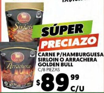 Merco Carne P/Hamburguesa Sirloin o Arrachera Golden Bull c/8 Piezas oferta