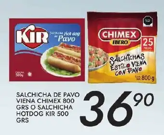 Alsuper Salchicha De Pavo Viena Chimex 800 grs o Salchicha Hot Dog KIR 500 grs oferta