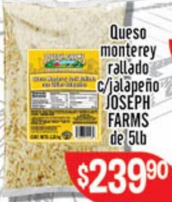 Queso Monterey Rallado c/ Jalapeño Joseph Farms de 5lb