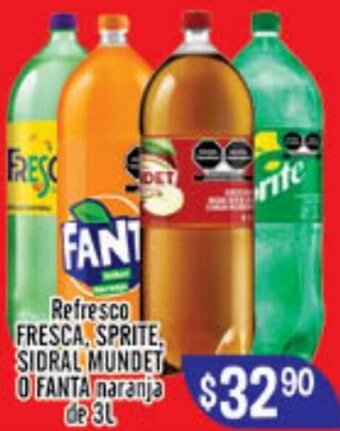 Refresco Fresca, Aprite, Sidral Mundet o Fanta Naranja de 3L