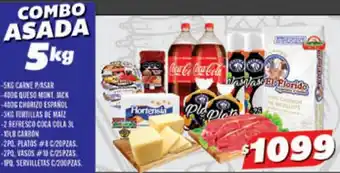 El Florido Combo Asada 5kg Carne p/Asar 5kg, Queso Mont 440g, chorizo Español 440g oferta