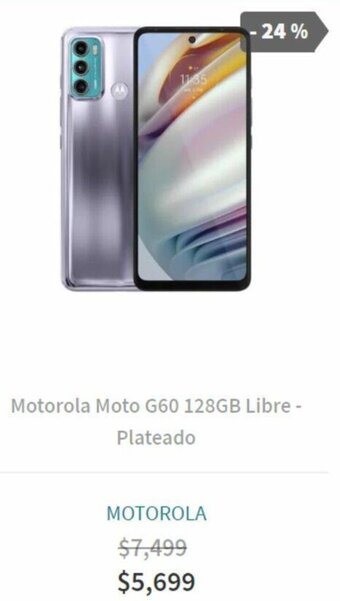 Elektra Motorola Moto G60 128GB Libre Plateado oferta