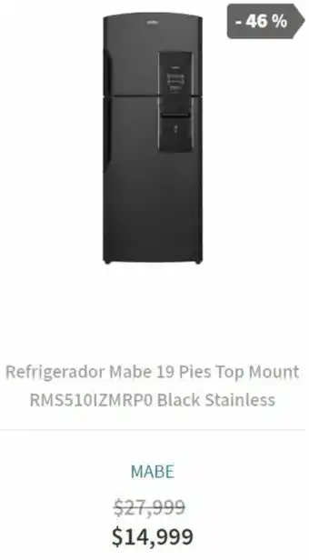 Refrigerador Mabe 19 Pies Top Mount RmS510IZPRO Black Stainless