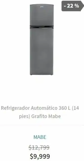 Elektra Refrigerador Automático 360L 14 Pies Grafito Mabe oferta