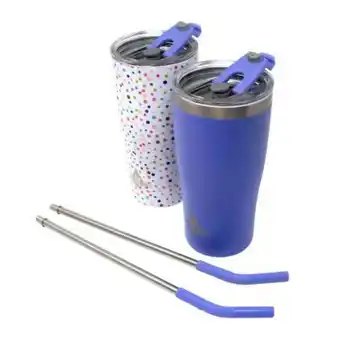 Set de vasos con popote metálico heritage lavanda/puntos