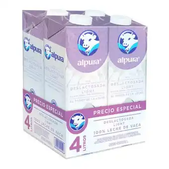 Soriana Súper Leche alpura deslactosada light 1 paquete con 4 piezas de 1 lt c/u oferta