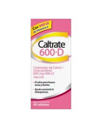 Farmacias del Ahorro Caltrate suplemento de calcio 600 +d 600mg/400 ui 60 tabletas oferta