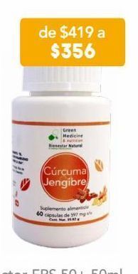 Farmacia San Pablo Green medicine & nutrition cúrcuma - jengibre suplemento alimenticio 60 cápsula oferta