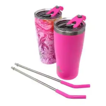 Set de vasos con popote metálico heritage mármol/rosa